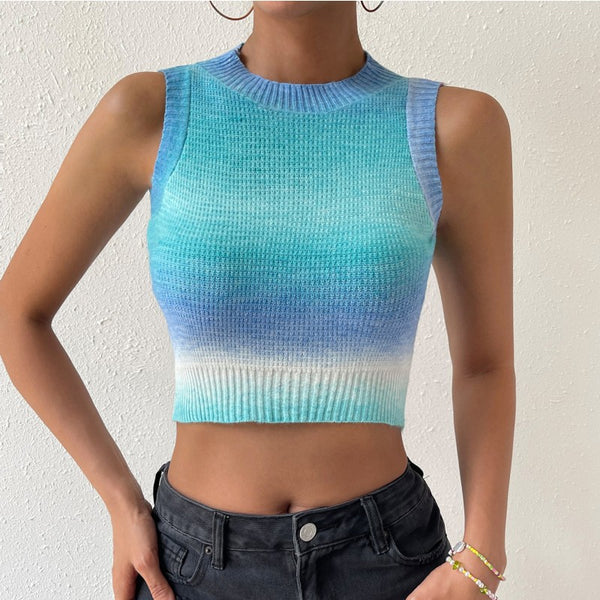 Sexy Big Backless Tie-dyed Navel-exposed Slim-fit Knitted Top Women-Sweaters-Zishirts