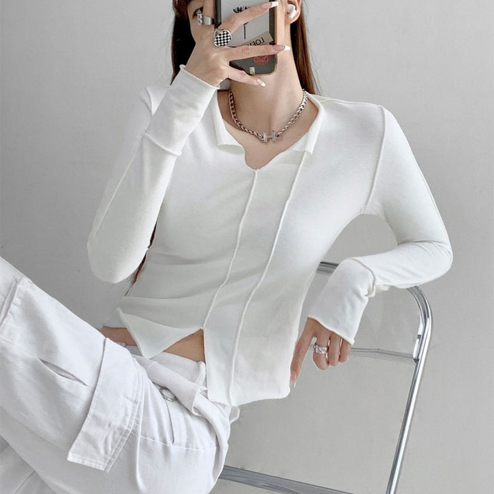 Women's Fashion Simple Solid Color Long Sleeve Bottoming Top-Blouses & Shirts-Zishirts