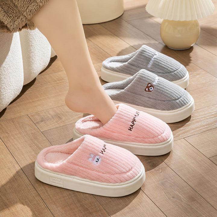 Cute Rabbit Slippers Winter Warm Home Shoes Non Slip Plush Bedroom Slippers-Womens Footwear-Zishirts