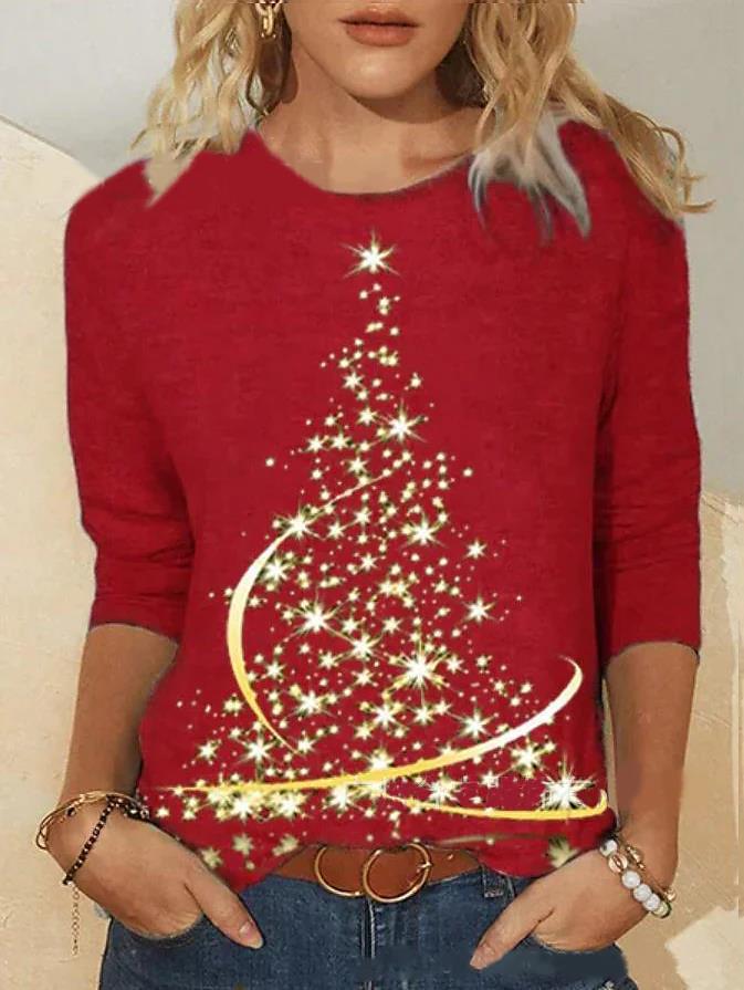 3d Digital Printing Christmas Women's Long-sleeved T-shirt Round Neck-Women's Outerwear 2023-Zishirts