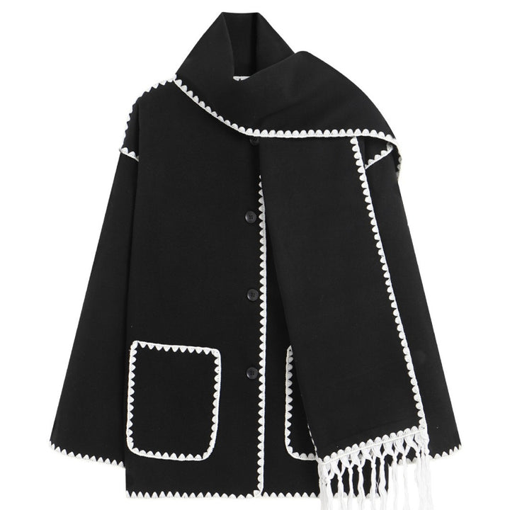 Women's Woolen Coat Thick Loose With Scarf-Jackets-Zishirts