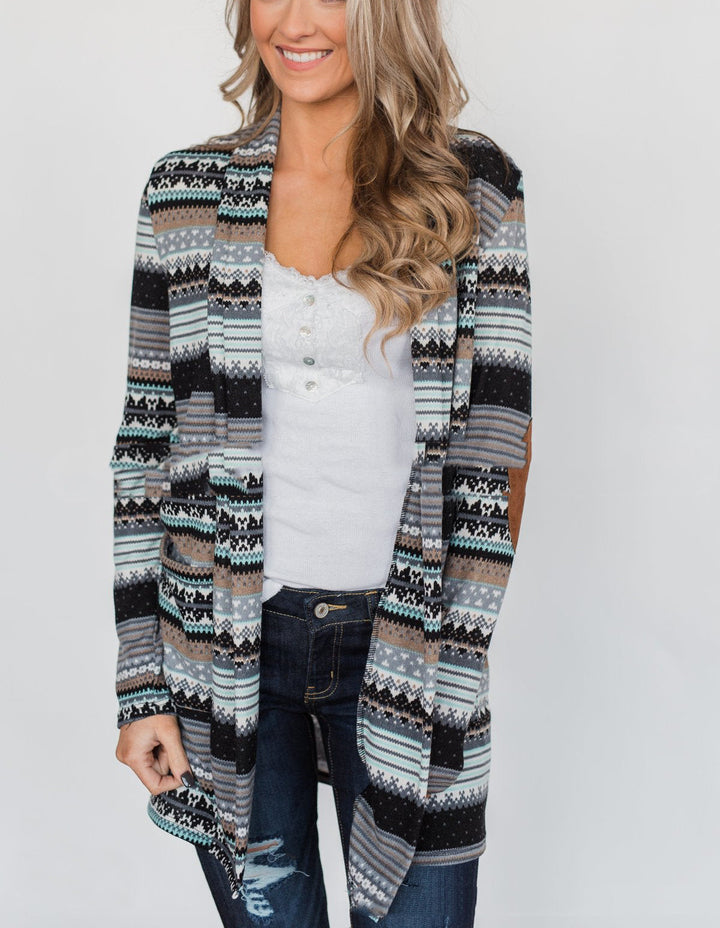 Women's Graphic Printed Pocket Patch Long Sleeve Cardigan Coat-Jackets-Zishirts