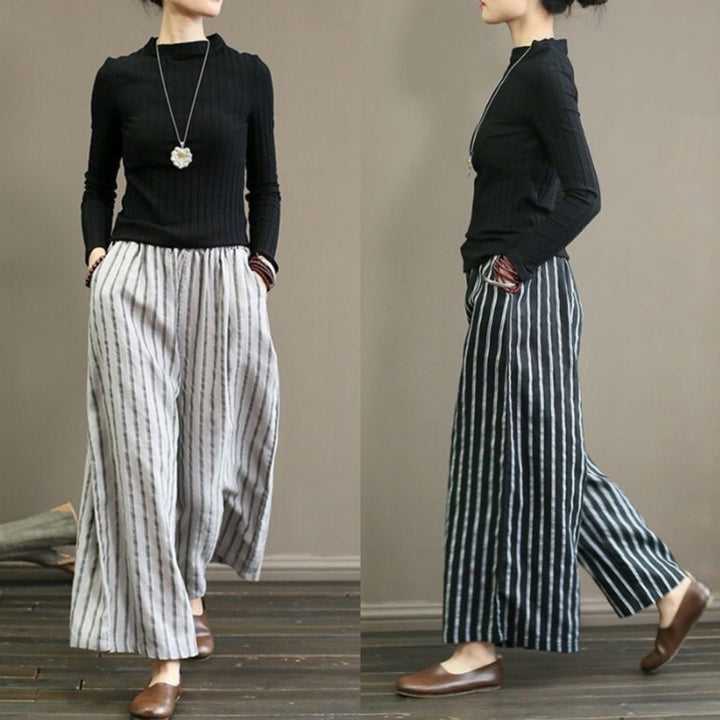 Striped Wide-leg Pants Female Summer-Womens 2024 March-Zishirts