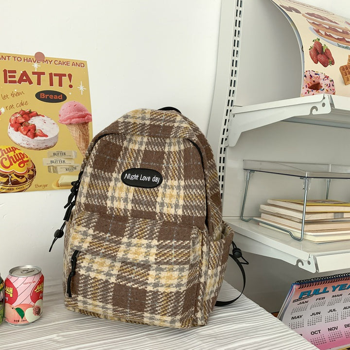 Retro Easy Matching Woolen Checked Backpack-Women's Bags-Zishirts