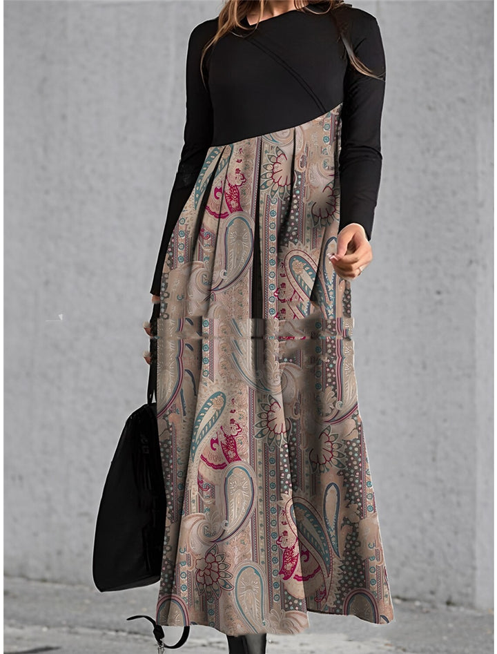 Diagonal Collar Stitching Printing Diagonal Collar Long Dress-Women's Outerwear 2023-Zishirts