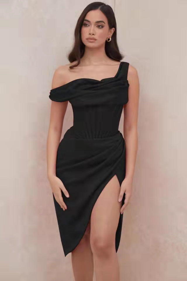 Summer Shoulder Stitching Irregular Slit Dress-Womens 2024 March-Zishirts