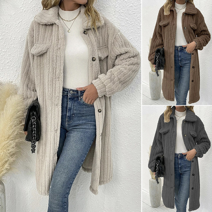 Autumn And Winter Women's Lapel Plush Top Coat-Jackets-Zishirts