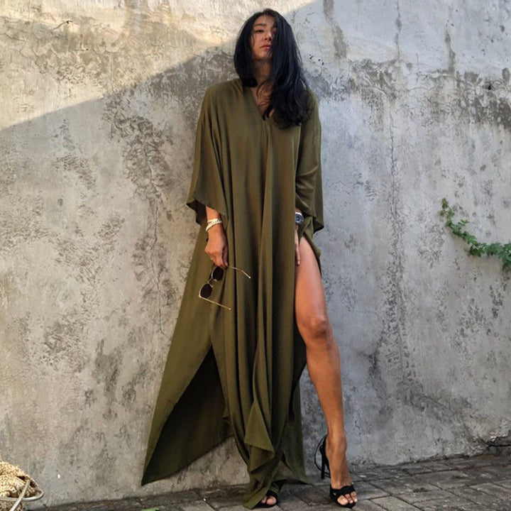 Solid Color Seaside Vacation Dress Loose Overclothes Robe For Women-Lady Dresses-Zishirts