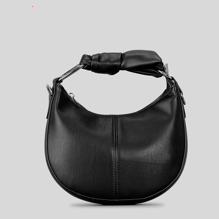 Fashionable Simple Soft Pu Saddle Bag Women's Niche Stitching Knotted Handbag-Women's Bags-Zishirts