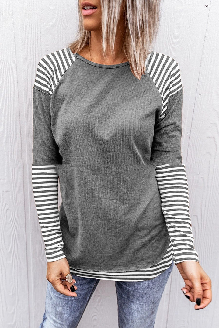 Round Neck Patchwork Stripes Loose Women's Long Sleeve-Women's Outerwear 2023-Zishirts