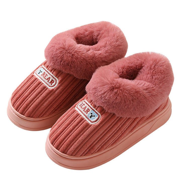 Winter Warm House Slippers Woman Plush Covered Heel Cotton Shoes Indoor And Outdoor Thick-soled Non-slip Fluffy Slippers For Men-Womens Footwear-Zishirts