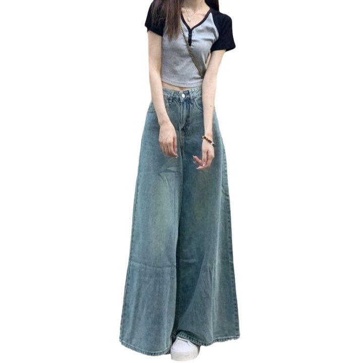 Washed-out Vintage Wide Leg Jeans High Waist Slimming-Woman Jeans-Zishirts