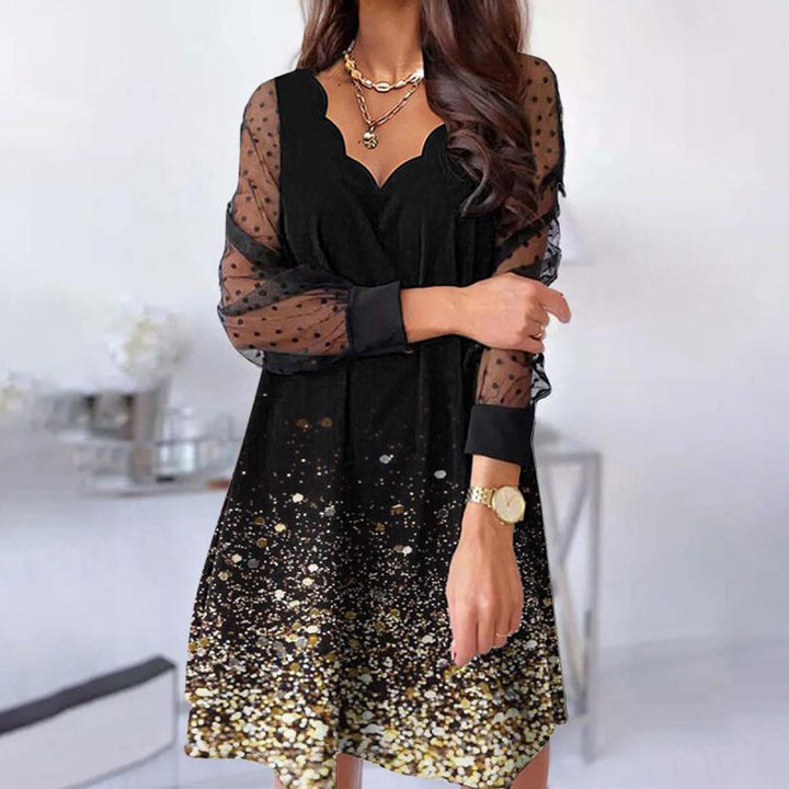 Casual Lace Long Sleeve Wave V-neck Dress-Lady Dresses-Zishirts