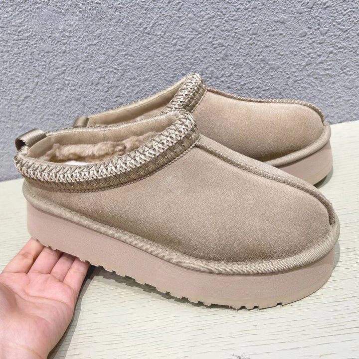 Thick Bottom Ethnic Style Woven Short Slip-on Casual Shoe Cotton Slippers Snow Boots-Womens Footwear-Zishirts