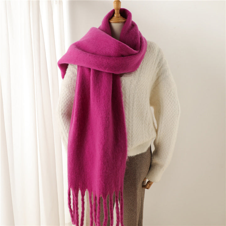 Solid Color Versatile Winter Warm Extended Tassel Scarf-Scarves & Wraps-Zishirts