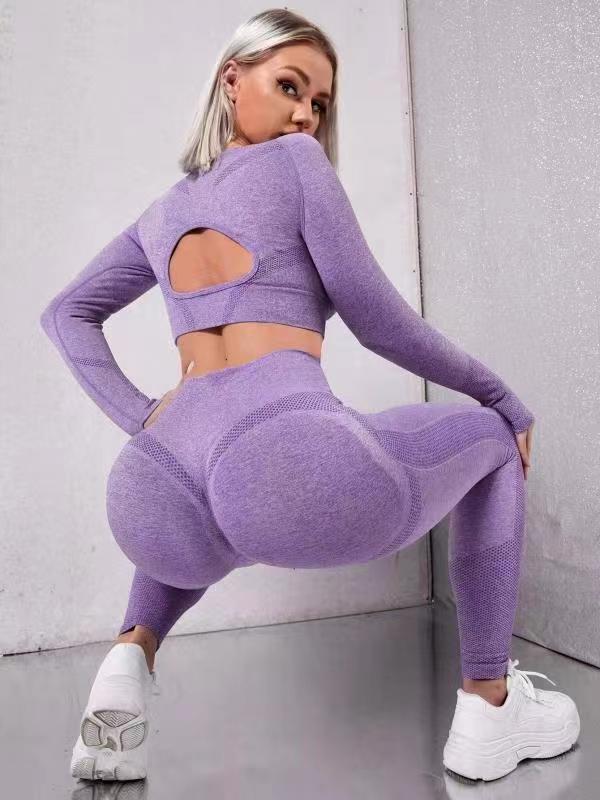 Yoga Outdoor Base Fitness Peach Hip Hollow-out Tight Long Sleeve Trousers Sports Two-piece Suit-Women's Outerwear 2023-Zishirts