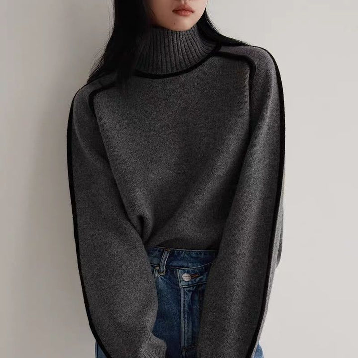 Autumn And Winter Half Turtleneck Three-dimensional Casual Loose Pullover Knitted Sweater-Women's Outerwear 2023-Zishirts