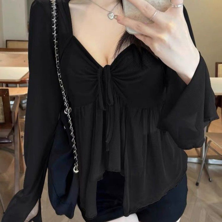 French Style Women's Pure Hot Girl Slim Long Sleeve Top Shirt-Women's Outerwear 2023-Zishirts