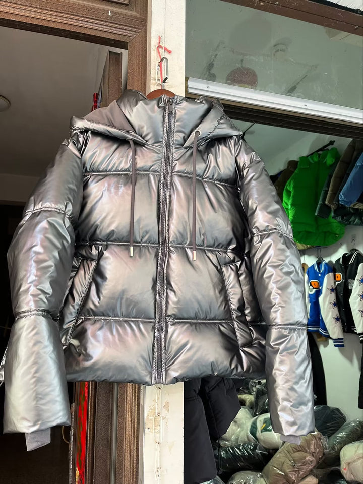 Silver Shiny Surface Skin Feeling Cotton-padded Clothes-Jackets-Zishirts