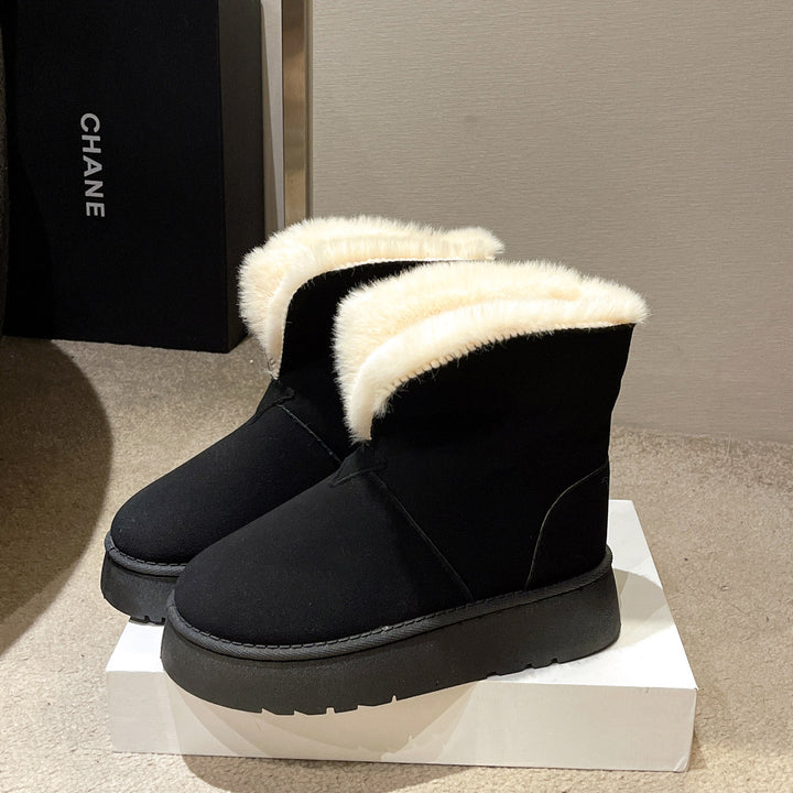 Winter Warm Snow Boots New Fashion Foldable Fleece Cotton Shoes For Women Plus Velvet And Thickened Plush Ankle Boots-Womens Footwear-Zishirts