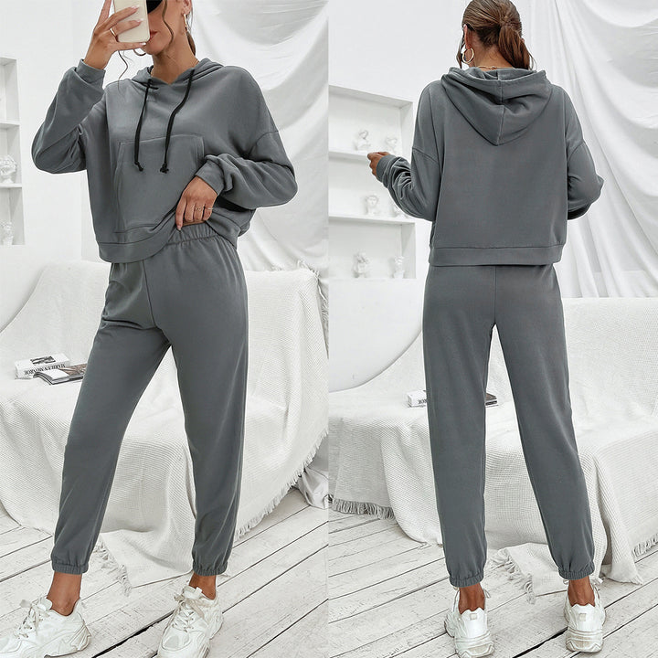 Loose Casual Solid Color Hooded Sweater Outdoor Sports Suit-Suits & Sets-Zishirts