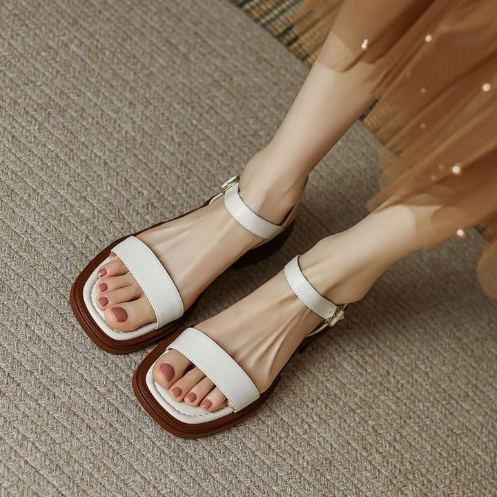 Elegant Chunky Heel Ankle Strap Roman Sandals-Womens Footwear-Zishirts