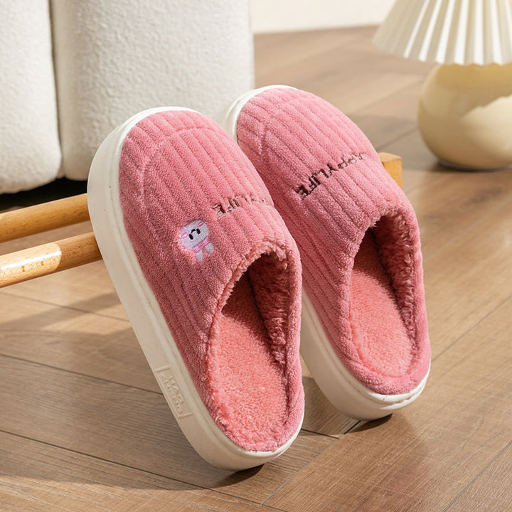 Cute Rabbit Slippers Winter Warm Home Shoes Non Slip Plush Bedroom Slippers-Womens Footwear-Zishirts