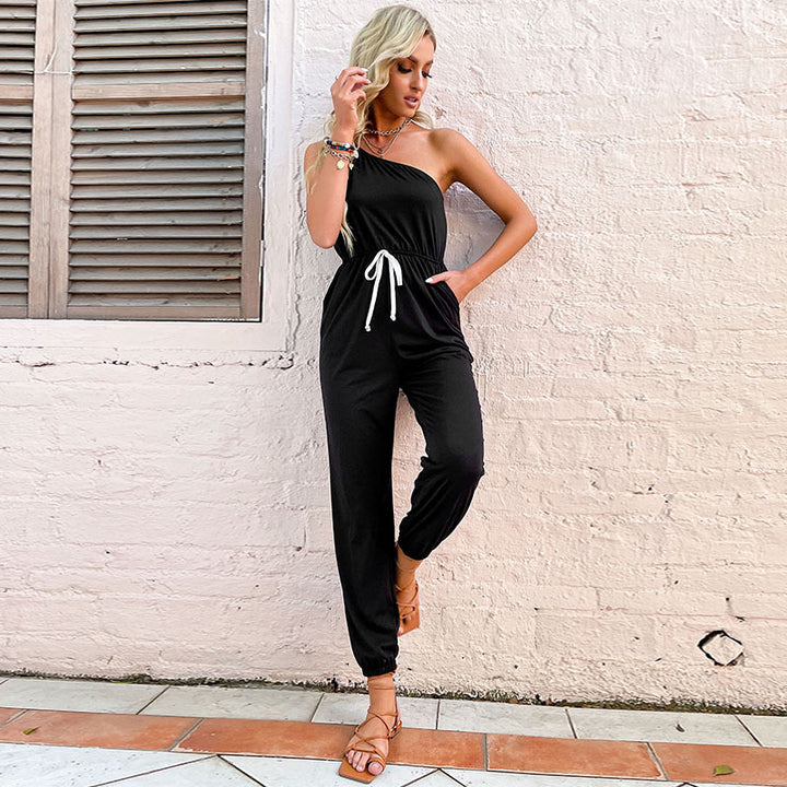 Women's High Waist One-shoulder Jumpsuit-Suits & Sets-Zishirts