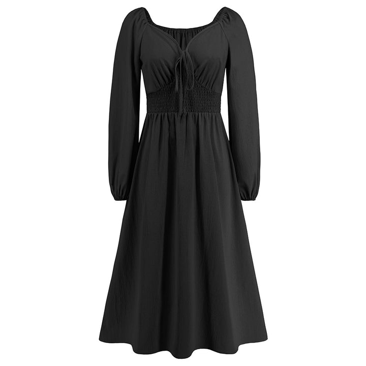 Women's Elegant V-neck Slim-fit Long Sleeve Dress-Lady Dresses-Zishirts