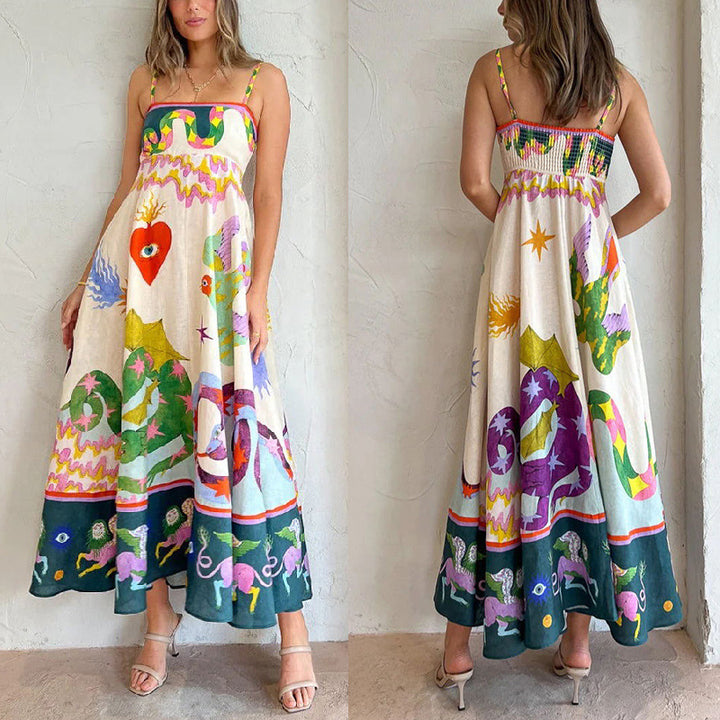 Women's Fashion Printed Loose Casual Sleeveless Sling Large Swing Maxi Dress Women-Womens 2024 March-Zishirts