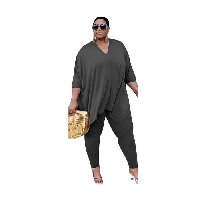 Solid Color Loose Casual Plus Size Women's Clothing Suit-Suits & Sets-Zishirts