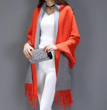 Ladies Shawl Cardigan Tassel Cape Sweater Coat-Scarves & Wraps-Zishirts