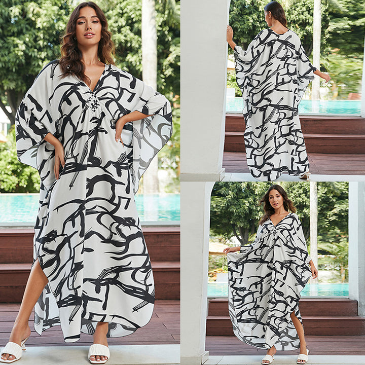 Cotton Beach Cover-up Vacation Sun Protection Long Dress-Womens 2024 March-Zishirts