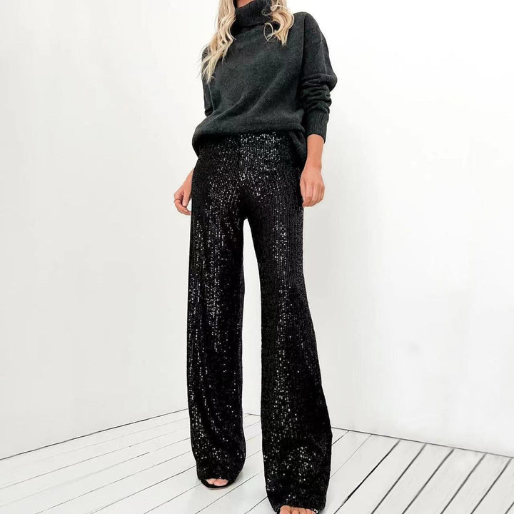 Pure Color Sequins Fashion Casual Straight Pants-Women's Outerwear 2023-Zishirts