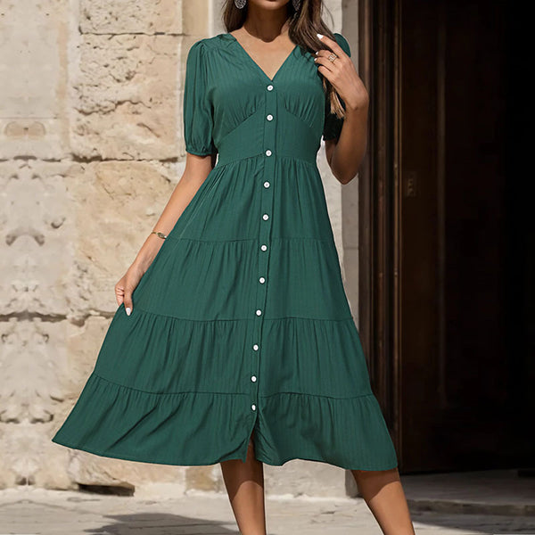 European And American Solid Color Summer Dress-Womens 2024 March-Zishirts