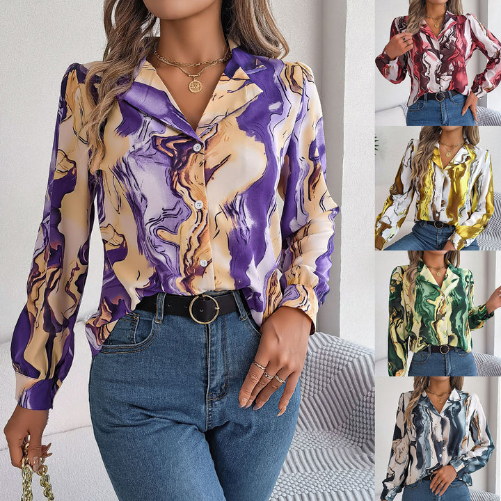 Casual Contrast Color Striped Shirt Suit Collar Long Sleeve Shirt-Blouses & Shirts-Zishirts