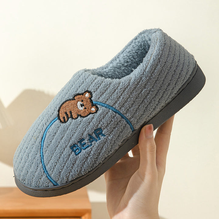 Women's Bear Fuzzy Slippers Casual Non Slip Household Walking Shoes For Home Winter-Womens Footwear-Zishirts