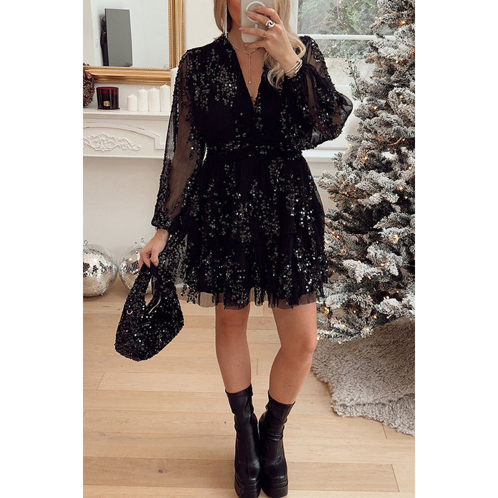 European And American Christmas Party Sequins Layered Dress INS Leisure-Lady Dresses-Zishirts