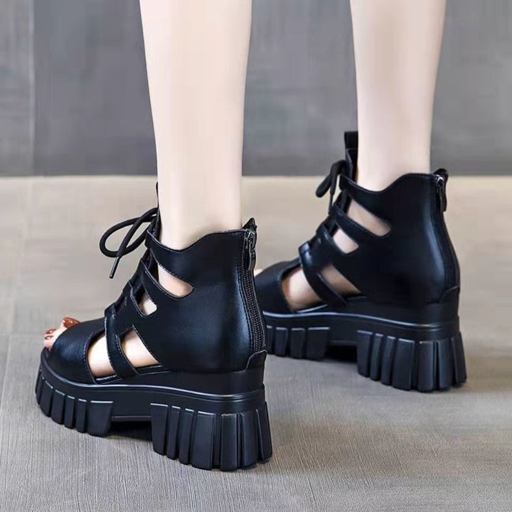 All-matching Peep Toe High Heel Platform Platform Height Increasing Slope-Womens Footwear-Zishirts