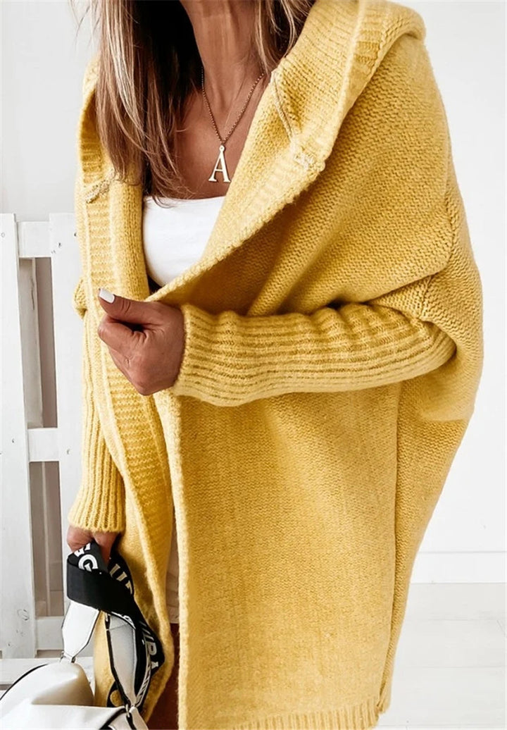 Fashion Bat Sleeve Hooded Cardigan Oversized Loose Temperament Solid Color Sweater Womens Clothing-Jackets-Zishirts