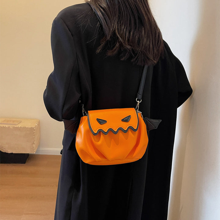 Funny Crossbody Bag Halloween Pumpkin Cartoon Shoulder Bags With Small Wings Personalized Creative Female Handbag-Women's Bags-Zishirts