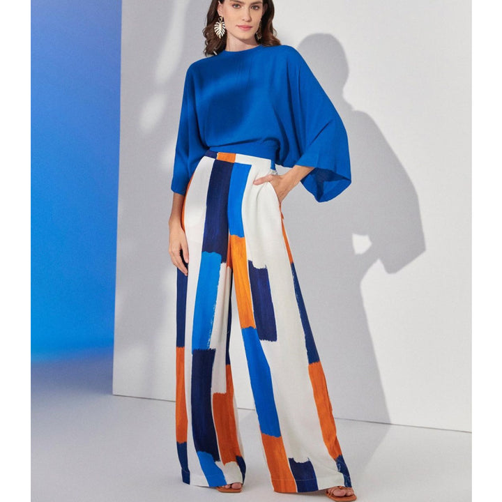 Blue Top High Waist Wide Leg Pants Suit-Suits & Sets-Zishirts