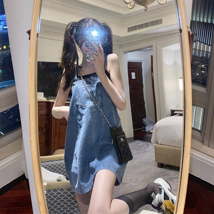 Denim Suspender Skirt Women's Clothing Spring And Autumn Student Small-Women's Outerwear 2023-Zishirts