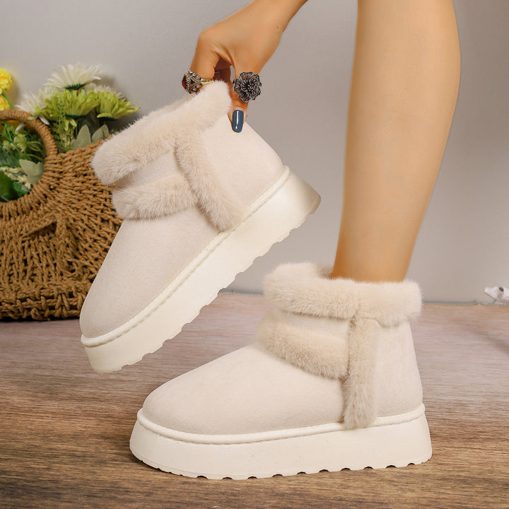 Fleece-lined Snow Boots Warm Furry Women's Thick Bottom Casual Short Boot House Shoes-Womens Footwear-Zishirts