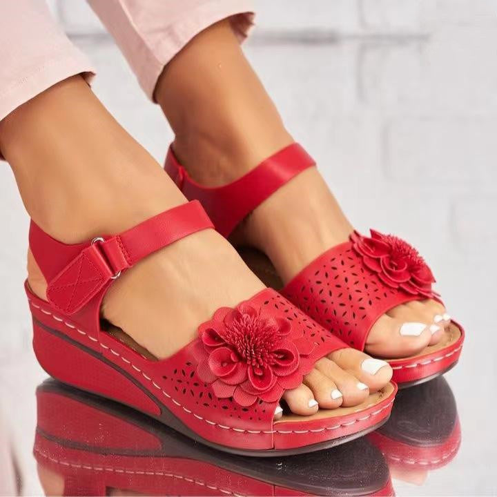 Women's Summer Plus Size Hollow-out Flower Platform Wedge Sandals-Womens Footwear-Zishirts