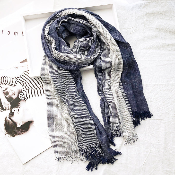 Women's Striped Cotton And Linen Scarf Shawl-Scarves & Wraps-Zishirts