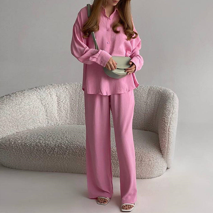 Loose Long Sleeve Shirt High Waist Trousers-Suits & Sets-Zishirts