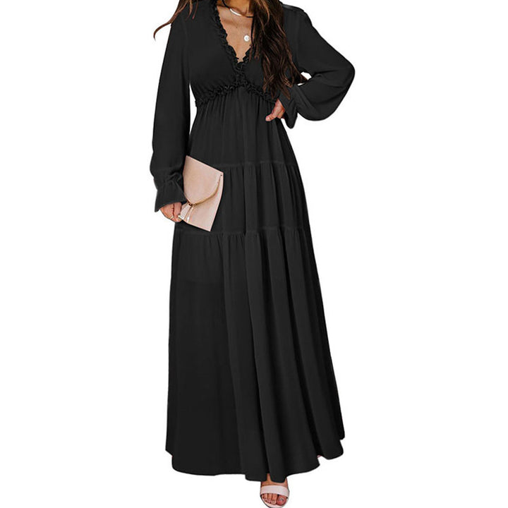 Printed Long Sleeve Dress Women's V-neck Loose-Women's Outerwear 2023-Zishirts