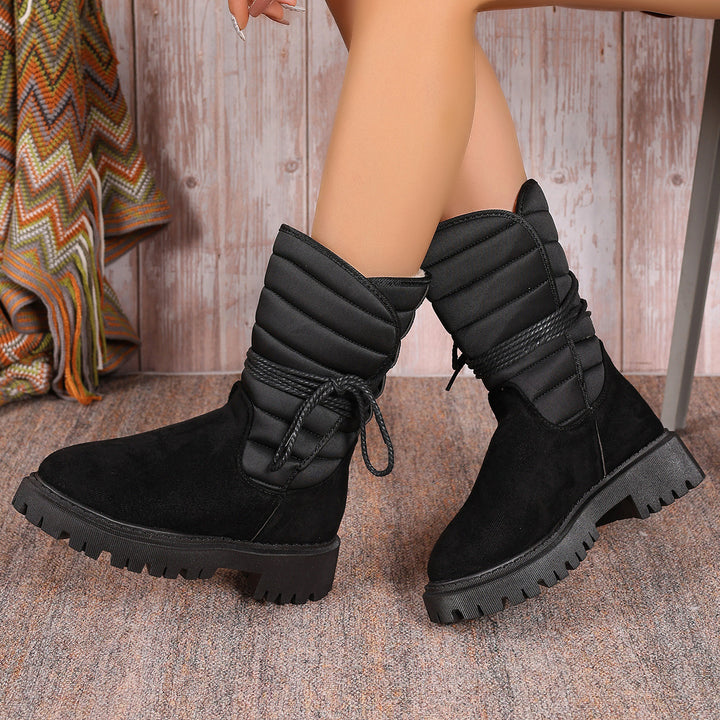 Fashion Mid-calf Snow Boots With Lace-up Design Winter Warm Thickened Low-heeled Boot Women's Casual Shoes Outdoor-4-Zishirts