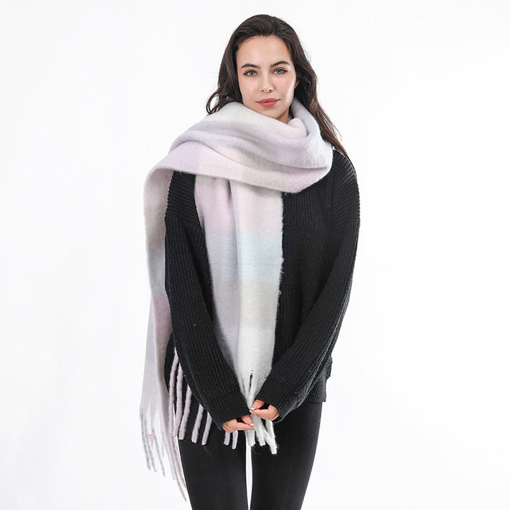 Female Fringe Thickening Warm Plaid Scarf-Scarves & Wraps-Zishirts